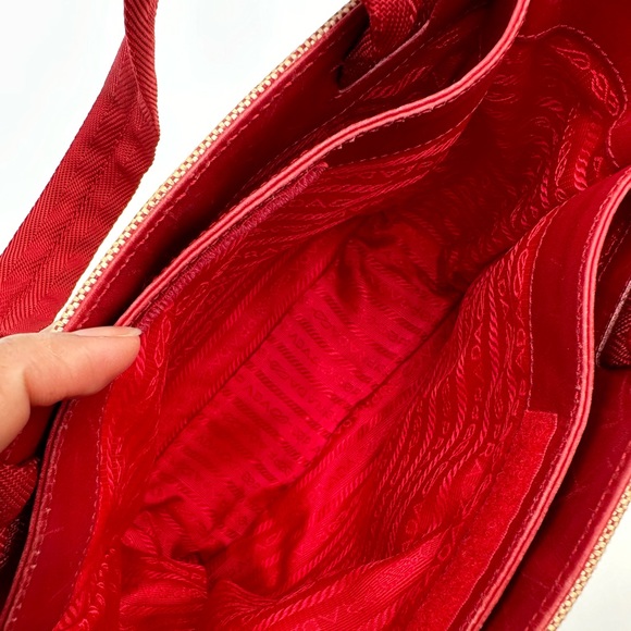 Authentic Prada Red & Beige Canvas Handbag - Picture 13 of 17